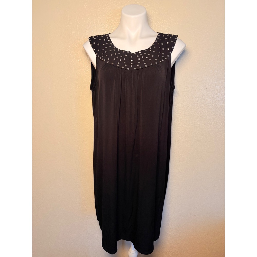 Y2K AA Studio Womens Black Studded Scoop Neck Sleeveless Shift Dress #11